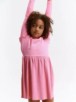 GATE Prążkowana bawełniana sukienka z falbankami|Dzieci Dziewczynki·Sukienki