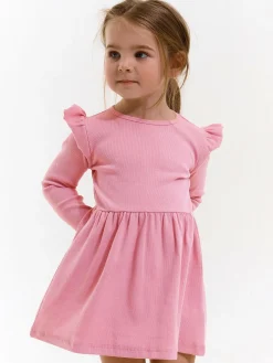 GATE Prążkowana bawełniana sukienka z falbankami|Dzieci Dziewczynki·Sukienki