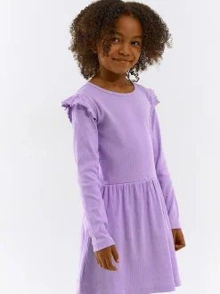 GATE Prążkowana bawełniana sukienka z falbankami|Dzieci Dziewczynki·Sukienki