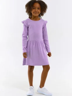 GATE Prążkowana bawełniana sukienka z falbankami|Dzieci Dziewczynki·Sukienki