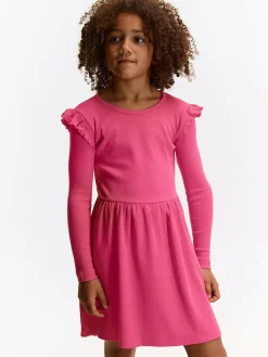 GATE Prążkowana bawełniana sukienka z falbankami|Dzieci Dziewczynki·Sukienki