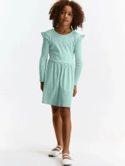 GATE Prążkowana bawełniana sukienka z falbankami|Dzieci Dziewczynki·Sukienki