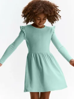 GATE Prążkowana bawełniana sukienka z falbankami|Dzieci Dziewczynki·Sukienki