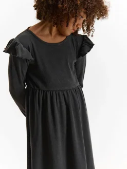 GATE Prążkowana bawełniana sukienka z falbankami|Dzieci Dziewczynki·Sukienki