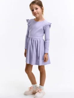 GATE Prążkowana bawełniana sukienka z falbankami|Dzieci Dziewczynki·Sukienki