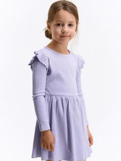 GATE Prążkowana bawełniana sukienka z falbankami|Dzieci Dziewczynki·Sukienki