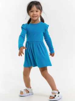 GATE Prążkowana bawełniana sukienka z falbankami|Dzieci Dziewczynki·Sukienki