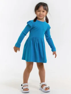 GATE Prążkowana bawełniana sukienka z falbankami|Dzieci Dziewczynki·Sukienki