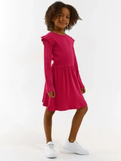 GATE Prążkowana bawełniana sukienka z falbankami|Dzieci Dziewczynki·Sukienki