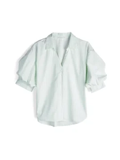 GATE Prążkowana koszula z balonowymi rękawami| Koszulki I Topy·Bluzki