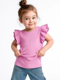GATE Prążkowana koszulka z falbankami|Dzieci Dziewczynki·Koszulki I Topy