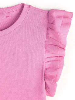 GATE Prążkowana koszulka z falbankami|Dzieci Dziewczynki·Koszulki I Topy