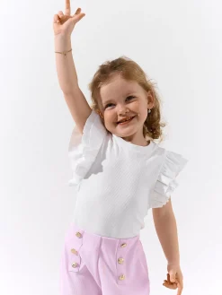 GATE Prążkowana koszulka z falbankami|Dzieci Dziewczynki·Koszulki I Topy