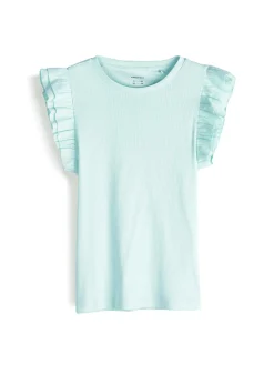 GATE Prążkowana koszulka z falbankami|Dzieci Dziewczynki·Koszulki I Topy