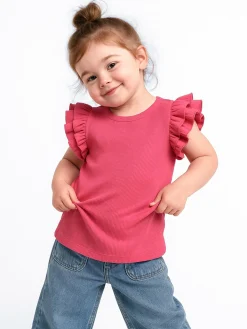 GATE Prążkowana koszulka z falbankami|Dzieci Dziewczynki·Koszulki I Topy