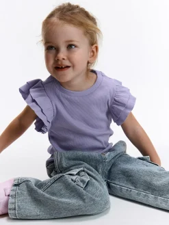 GATE Prążkowana koszulka z falbankami|Dzieci Dziewczynki·Koszulki I Topy