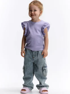 GATE Prążkowana koszulka z falbankami|Dzieci Dziewczynki·Koszulki I Topy