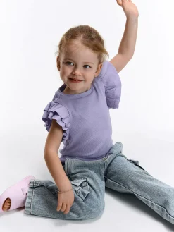 GATE Prążkowana koszulka z falbankami|Dzieci Dziewczynki·Koszulki I Topy