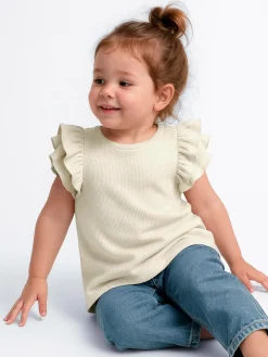 GATE Prążkowana koszulka z falbankami|Dzieci Dziewczynki·Koszulki I Topy