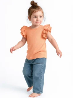 GATE Prążkowana koszulka z falbankami|Dzieci Dziewczynki·Koszulki I Topy