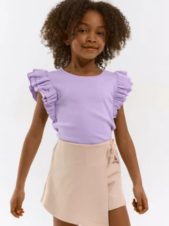 GATE Prążkowana koszulka z falbankami|Dzieci Dziewczynki·Koszulki I Topy