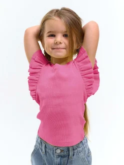 GATE Prążkowana koszulka z falbankami|Dzieci Dziewczynki·Koszulki I Topy