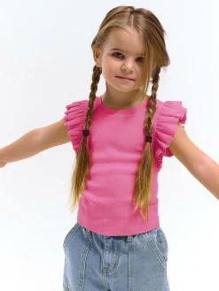GATE Prążkowana koszulka z falbankami|Dzieci Dziewczynki·Koszulki I Topy