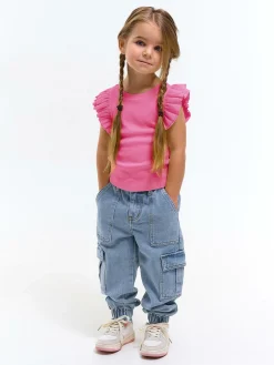 GATE Prążkowana koszulka z falbankami|Dzieci Dziewczynki·Koszulki I Topy