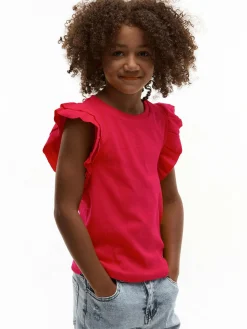 GATE Prążkowana koszulka z falbankami|Dzieci Dziewczynki·Koszulki I Topy