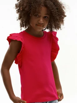 GATE Prążkowana koszulka z falbankami|Dzieci Dziewczynki·Koszulki I Topy