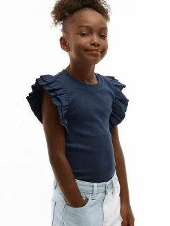 GATE Prążkowana koszulka z falbankami|Dzieci Dziewczynki·Koszulki I Topy