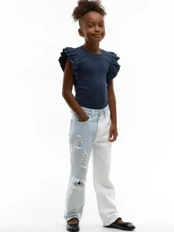 GATE Prążkowana koszulka z falbankami|Dzieci Dziewczynki·Koszulki I Topy