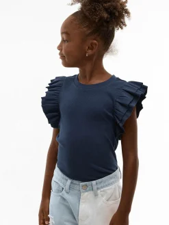 GATE Prążkowana koszulka z falbankami|Dzieci Dziewczynki·Koszulki I Topy