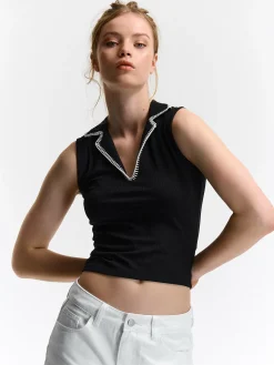 GATE Prążkowany top bez rękawów| Koszulki I Topy·Podkoszulki ☀️