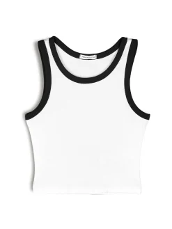 GATE Prążkowany top bez rękawów z kontrastowym obszyciem| Koszulki I Topy·Podkoszulki ☀️