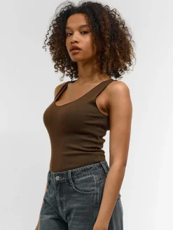 GATE Prążkowany top bez rękawów z falowanym brzegiem| Koszulki I Topy·Podkoszulki ☀️