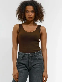 GATE Prążkowany top bez rękawów z falowanym brzegiem| Koszulki I Topy·Podkoszulki ☀️