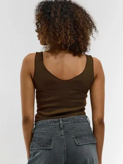 GATE Prążkowany top bez rękawów z falowanym brzegiem| Koszulki I Topy·Podkoszulki ☀️