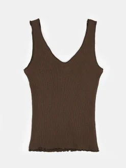 GATE Prążkowany top bez rękawów z falowanym brzegiem| Koszulki I Topy·Podkoszulki ☀️