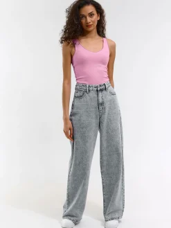 GATE Prążkowany top bez rękawów z falowanym brzegiem| Koszulki I Topy·Podkoszulki ☀️