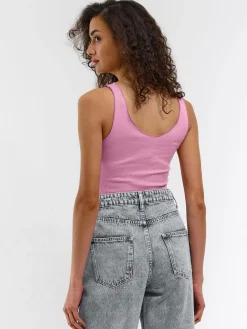 GATE Prążkowany top bez rękawów z falowanym brzegiem| Koszulki I Topy·Podkoszulki ☀️