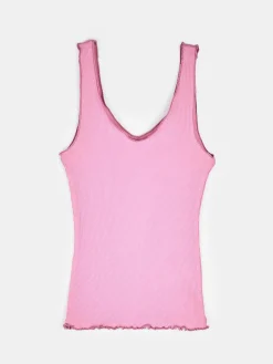 GATE Prążkowany top bez rękawów z falowanym brzegiem| Koszulki I Topy·Podkoszulki ☀️