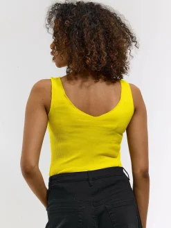 GATE Prążkowany top bez rękawów z falowanym brzegiem| Koszulki I Topy·Podkoszulki ☀️