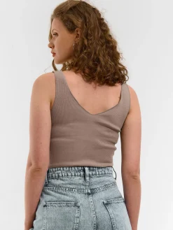 GATE Prążkowany top bez rękawów z falowanym brzegiem| Koszulki I Topy·Podkoszulki ☀️