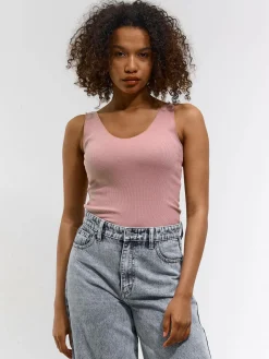 GATE Prążkowany top bez rękawów z falowanym brzegiem| Koszulki I Topy·Podkoszulki ☀️