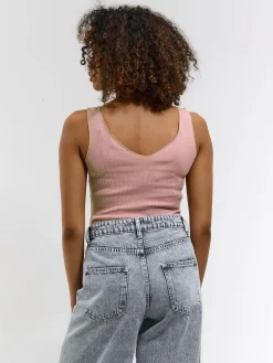 GATE Prążkowany top bez rękawów z falowanym brzegiem| Koszulki I Topy·Podkoszulki ☀️