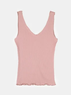 GATE Prążkowany top bez rękawów z falowanym brzegiem| Koszulki I Topy·Podkoszulki ☀️