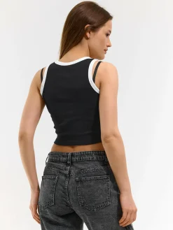 GATE Prążkowany top bez rękawów z kontrastowym obszyciem| Koszulki I Topy·Podkoszulki ☀️