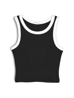 GATE Prążkowany top bez rękawów z kontrastowym obszyciem| Koszulki I Topy·Podkoszulki ☀️