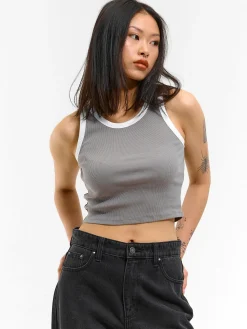 GATE Prążkowany top bez rękawów z kontrastowym obszyciem| Koszulki I Topy·Podkoszulki ☀️